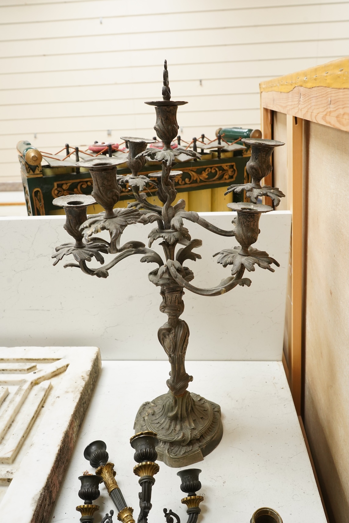 A Louis XV style candelabrum and an Empire style seven light candelabrum-60cm high